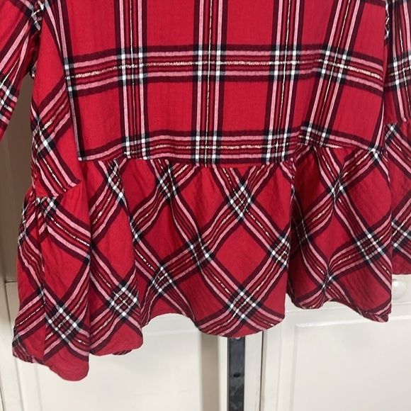 Peyton & Parker Women’s Peplum Blouse Red & Black Plaid Size Large - Picture 5 of 10